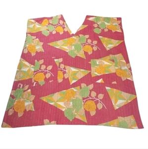 Kantha Patchwork Kimono V-neck Poncho Top Colorful Patch Pockets Woman One Sz #C